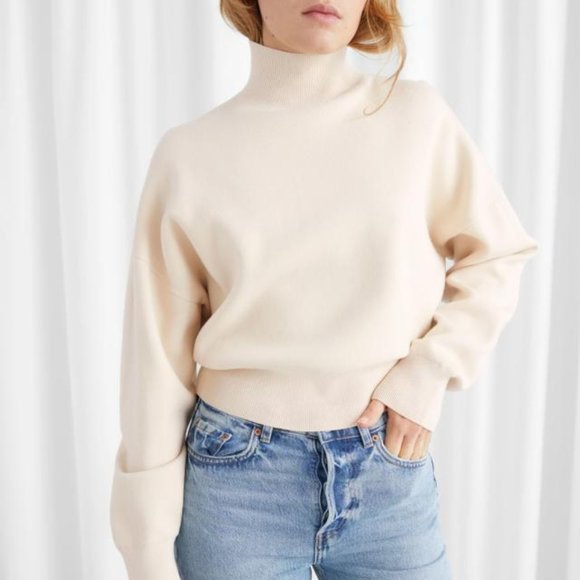 & Other Stories Sweaters - & OTHER STORIES Boxy Mock Neck Sweater Ivory Cream Neutral {ZZ41}